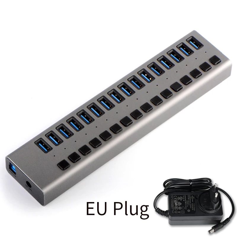 Usb-хаб 3,0, внешний адаптер питания, 16 портов, usb-хаб, разветвитель, переключатель 12 В, 7.5A, адаптер питания для Mac, планшета, ноутбука, ПК, США, ЕС, Великобритании - Цвет: HS-716MG EU Plug