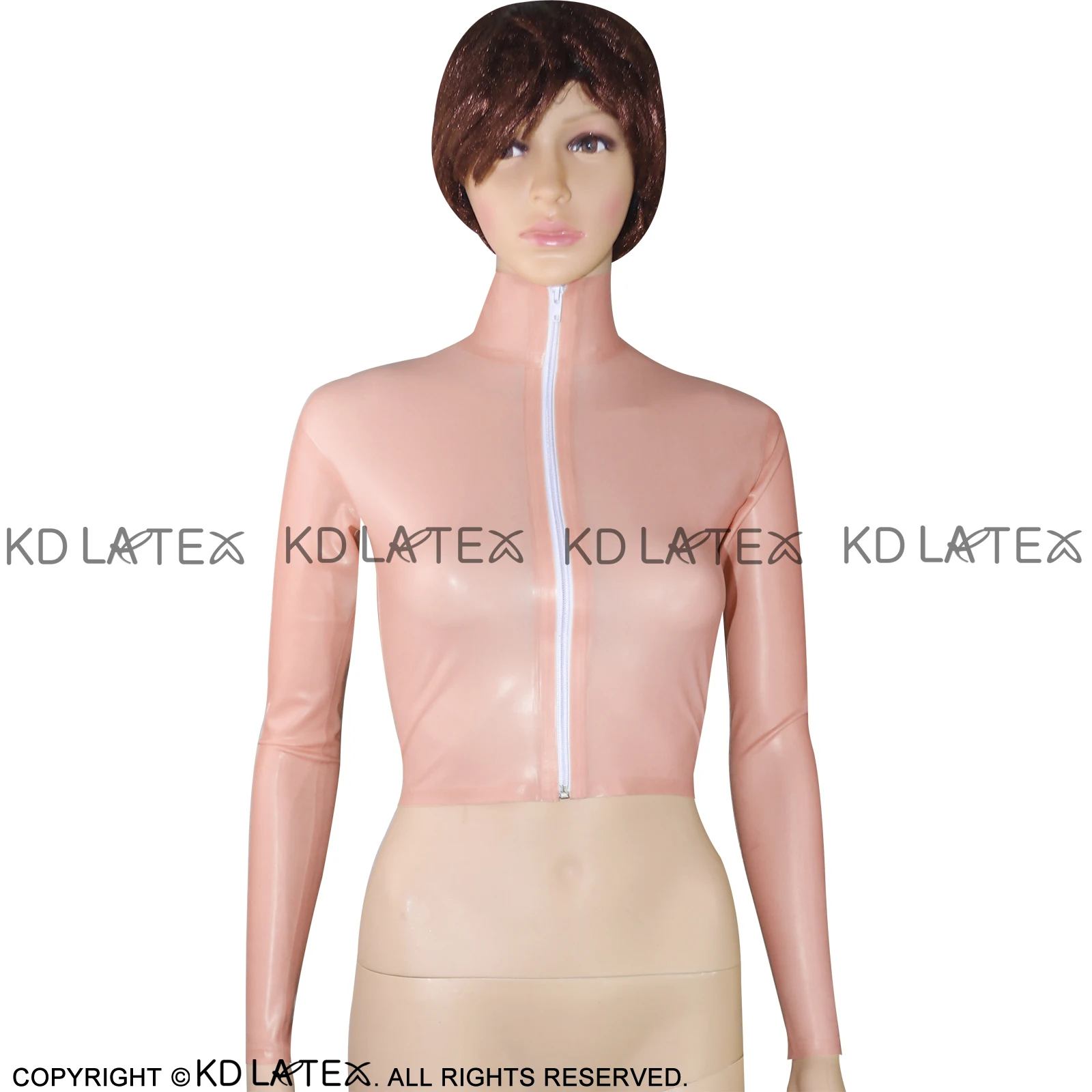 Детская розовая короткая Сексуальная латексная рубашка на молнии спереди с