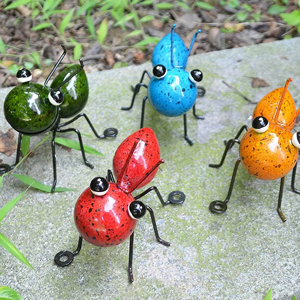 

4PCS Colorful Cute Garden Art Metal Sculpture Ant Ornament Insect For Hanging Wall Art Garden Lawn Decor Indoor Outdoor