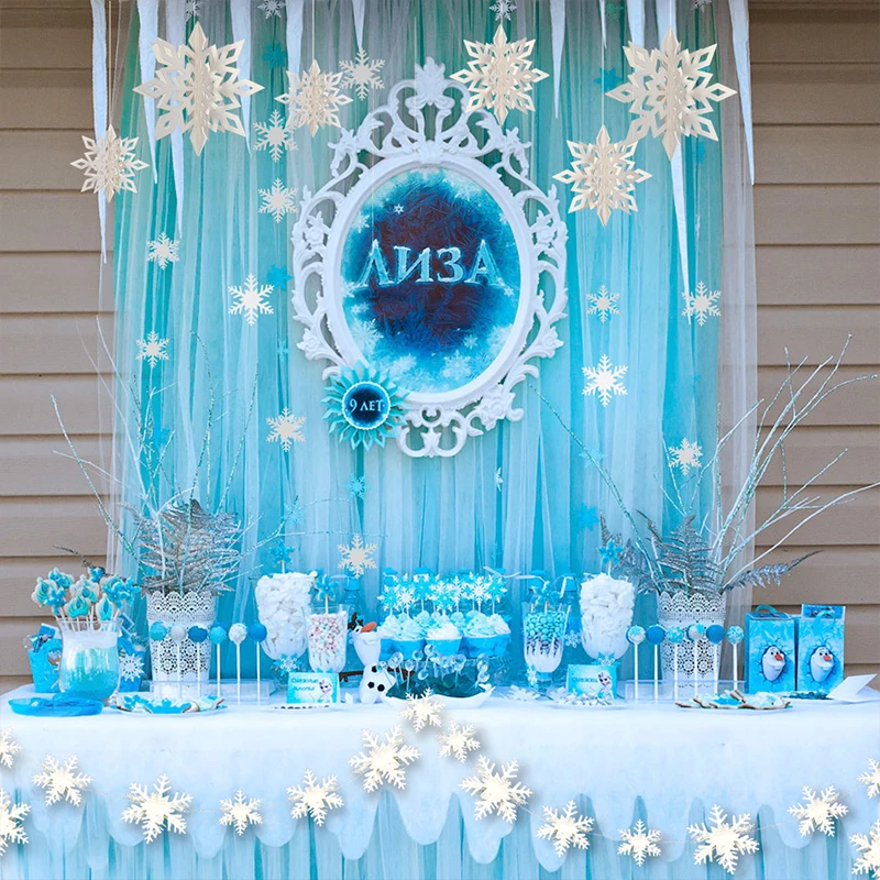 Frozen Girls Birthday Party Hanging Supplies Paper 3D Artificial Snowflakes Garlands For Baby Shower Snow Scene Xmas Decorations