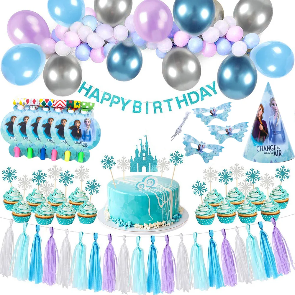 

Disney Frozen Anna girl Baby shower favor Snow Elsa Princess party decor paper banner cake topper first birthday decoration