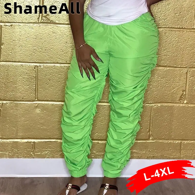 

Спортивные штаны женские, эластичные, с высокой талией, со складками, свободные, 2020