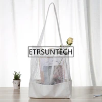 50pcs canvas pouch large capacity bag eco friendly women mesh shoulder bag fashion breathable shopping grocery bag