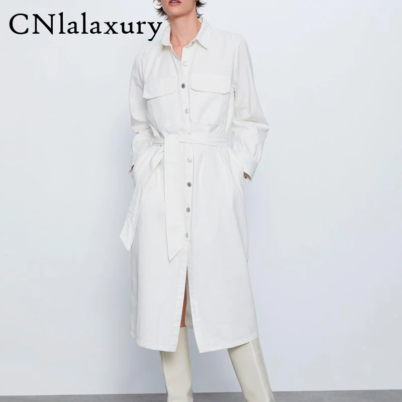 Женское длинное джинсовое платье Элегантное Белое Платье макси с поясом