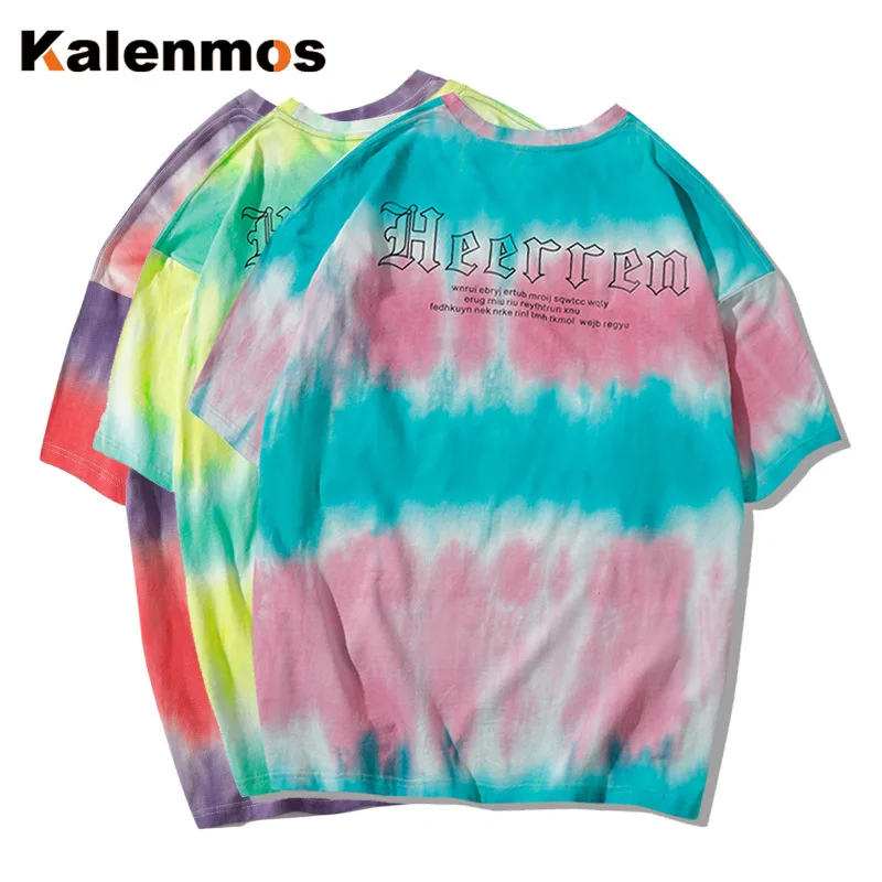 

KALENMOS Cotton T-Shirts Tie Dye Women Men Summer Harajuku Couple Hip Pop Punk Biker Tee Tops Tshirt Streetwear Gothic Plus Size
