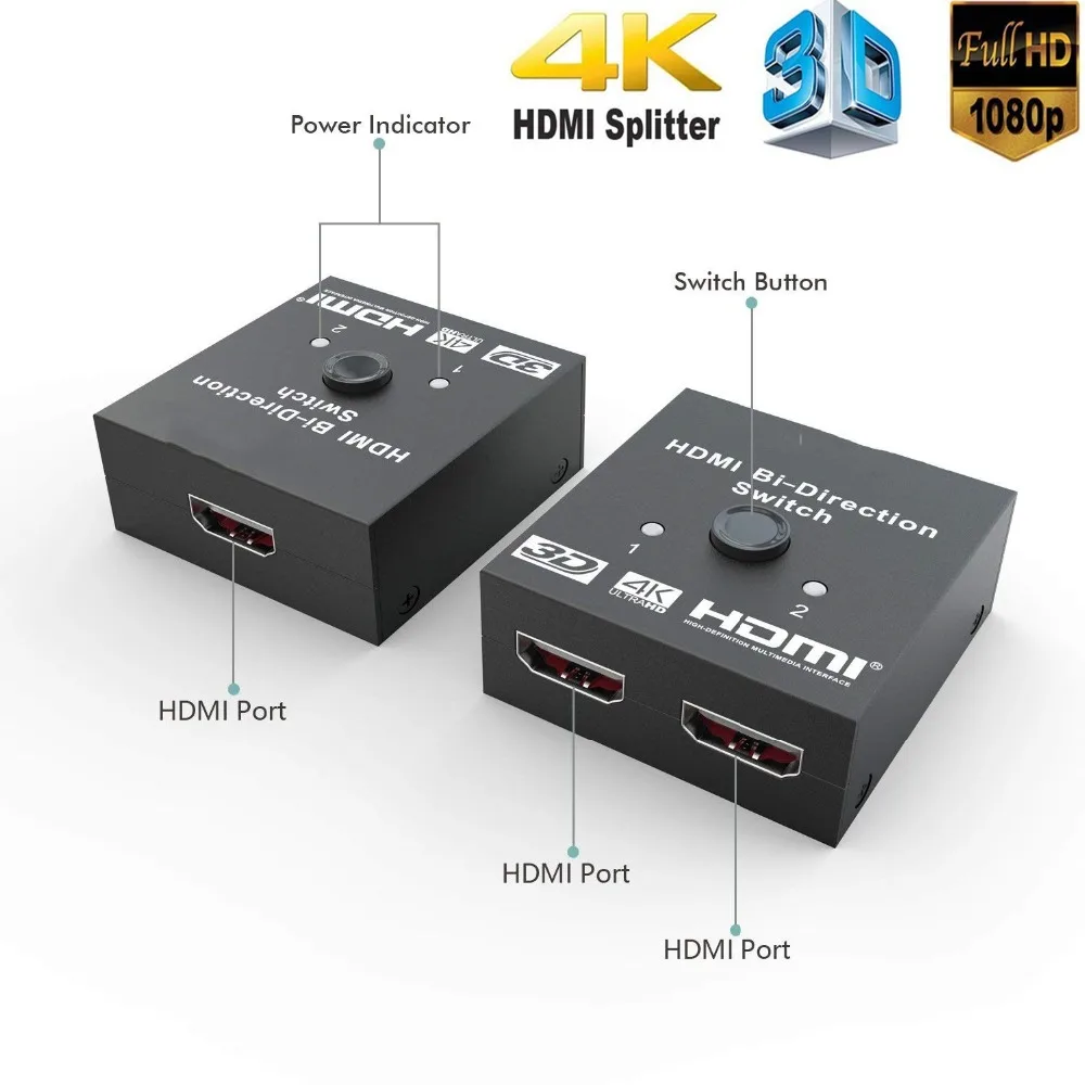 HDMI совместимый сплиттер Full HD 1080p 3D 4KX2K видеопереключатель 1X2 2X1 1 вход 2 выхода