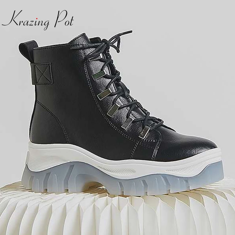 Ботильоны krazing pot из натуральной кожи повседневные полусапожки на толстой