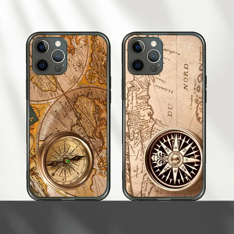

Compass World Map Phone Case Transparent for iPhone 7 8 11 12 se 2020 mini pro X XS XR MAX Plus