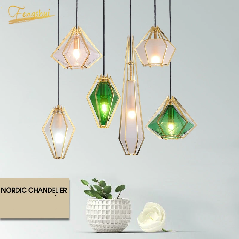 

Nordic LED Diamond Frosted Glass Pendant Lights Lighting Hotel Cafe Lustre Golden Dining Room Restaurant Pendant Lamp Home Decor