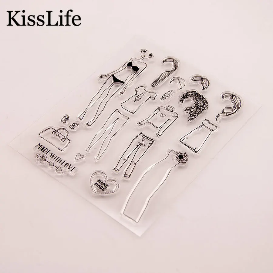 1 Sheet Fashion Women Clothes Pants Wig Handbag Clear Rubber Stamps for Scrapbooking Card Making Christmas | Дом и сад