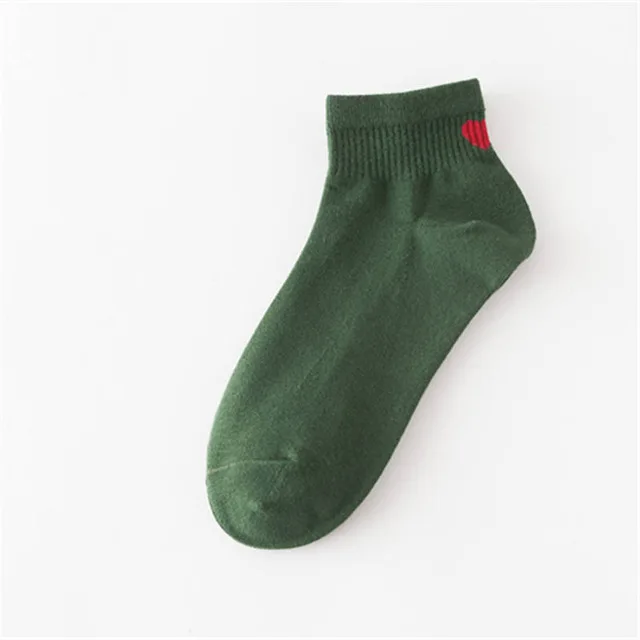 ArmyGreen Heel Ankle Новые модные женские носки-трубы средней высоты на каблуке в стиле Харадзюку; милые женские повседневные носки с принтом в виде красного сердца; Meias; обувь для колледжа - Цвет: ArmyGreen Heel Ankle