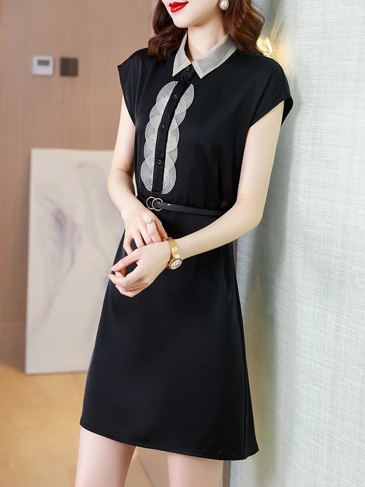 

Women Dresses New Fashion Casual Loose Splicing Office Lady Tight Button V-Neck Women's Dress Summer Knee-Length 20060