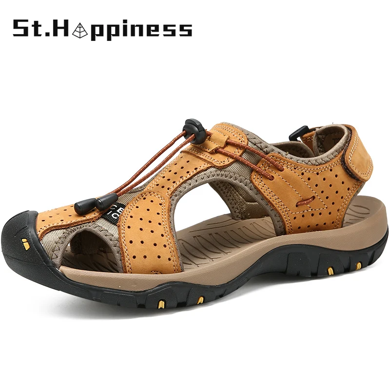 

2021 Men's Handmade Leather Sandals Summer Classic Beach Sandals Fashion Casual Luxury Outdoor Roman Sandals Black large size