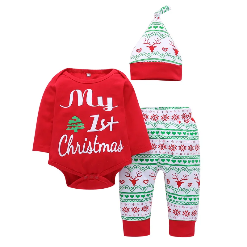Новая красная Новогодняя одежда для детей Детский Комплект из трех предметов с