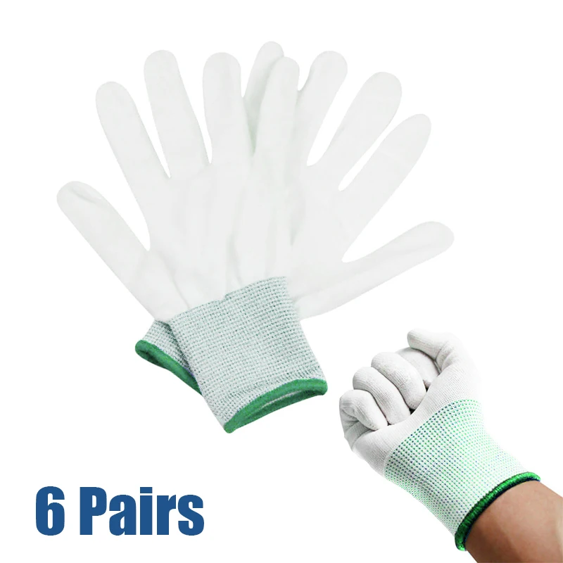 

6 Pairs Set Car Wrapping Gloves White Nylon Curve Complex Protection Cleaning