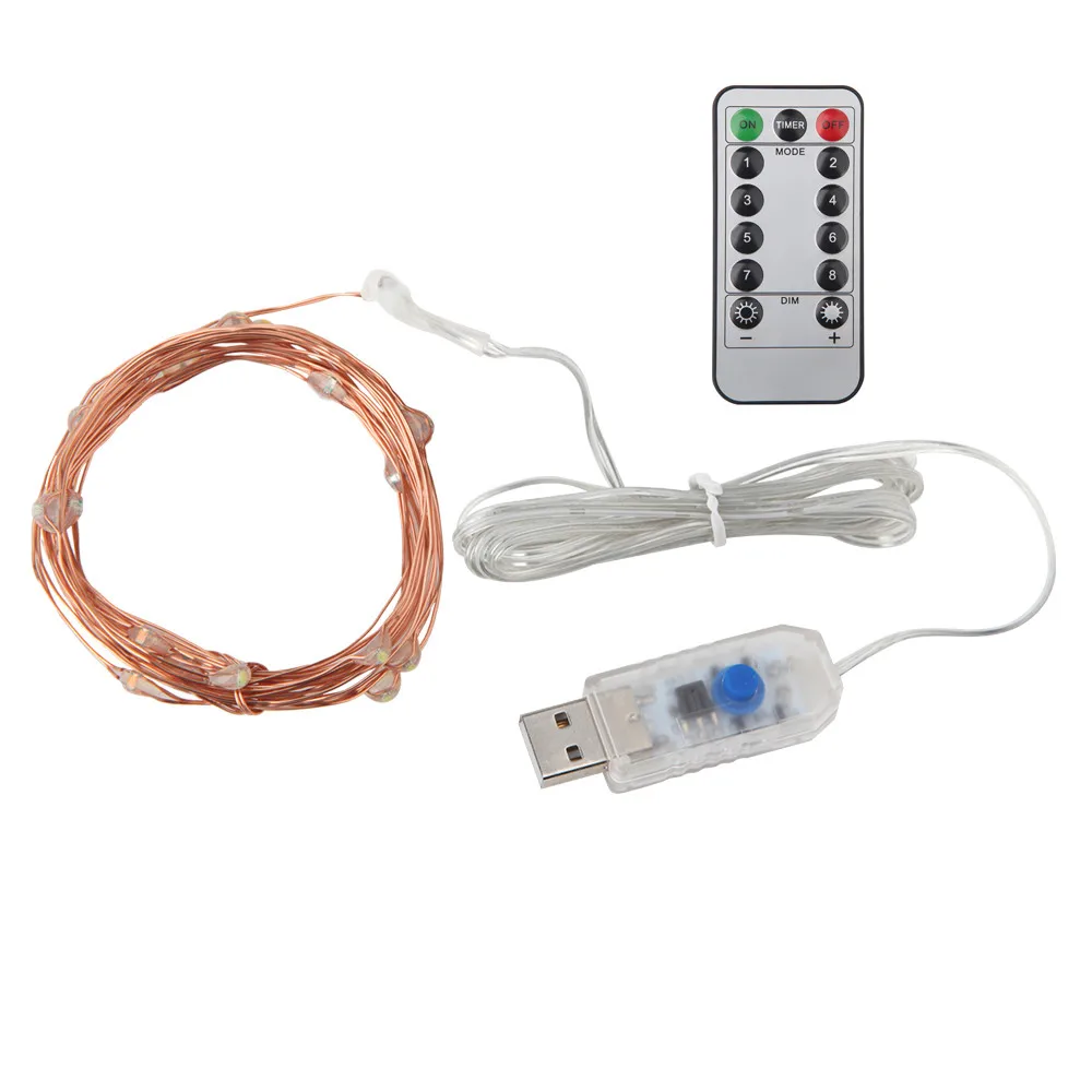 Светодиодный медный провод, гирлянды, 5 В, питание от USB, с пультом дистанционного управления, 10 м, 5 м, гирлянды для свадьбы, спальни, вечерние, для сада, для улицы
