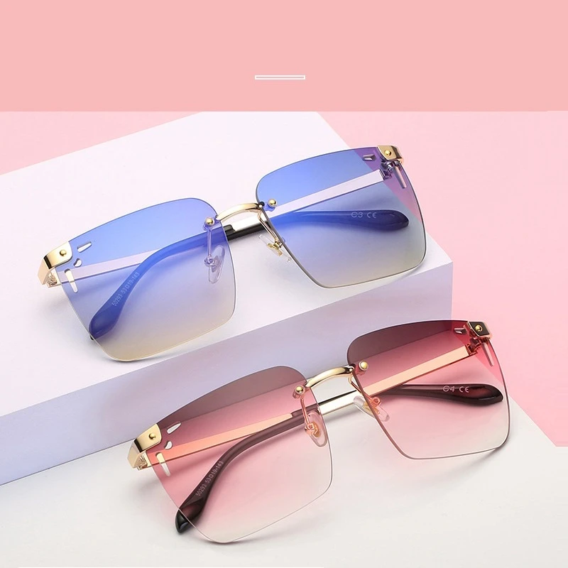 

QPeClou 2020 New Fashion Metal Rimless Square Sunglasses Women Vintage Frameless Sun Glasses Female Color Gradient Shades