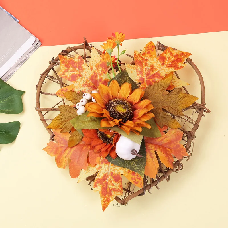 

Венок с сердцем, цветок, тыква, Подсолнух, кленовый лист, настенная подвесная дверь, Фотофон