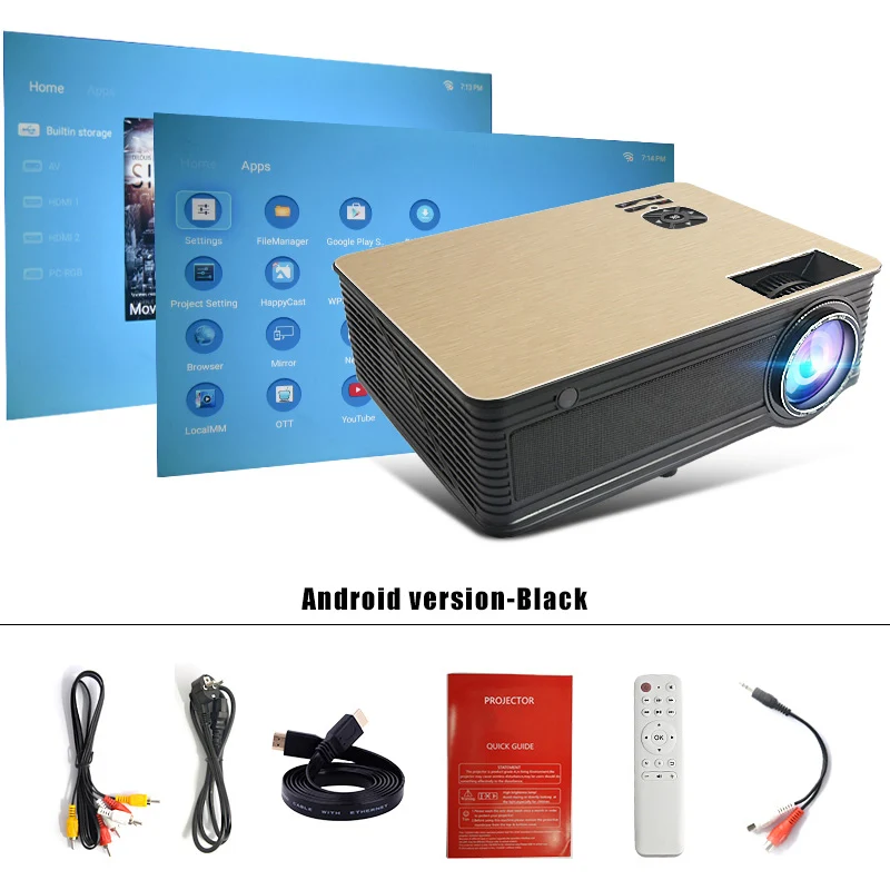 Touyinger светодиодный проектор M5 full HD видео 4000 люмен 1280*720 P(Android Bluetooth 5G WiFi 4K опционально) проектор домашний кинотеатр 3D - Цвет: Android 6.0 Black