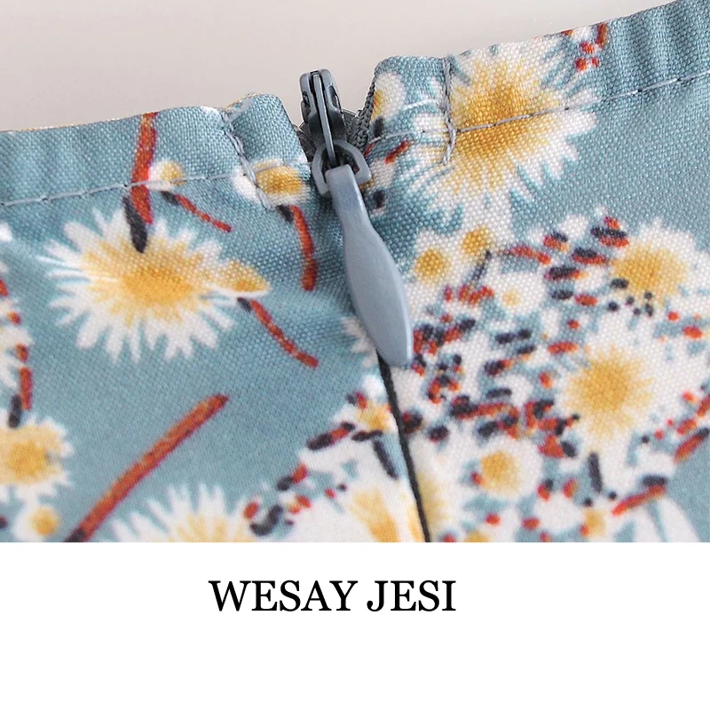 

WESAY JESI 2021 Spring Floral Dress Women French Style Puff Sleeve Chiffon Split Dress Oversize Korean Style Print Dress Women