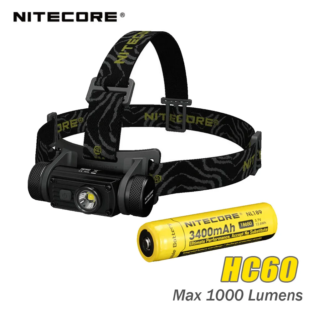 NITECORE HC60 налобный фонарь с зарядкой от USB XM L2 U2 Светодиодный max 1000 люмен луч