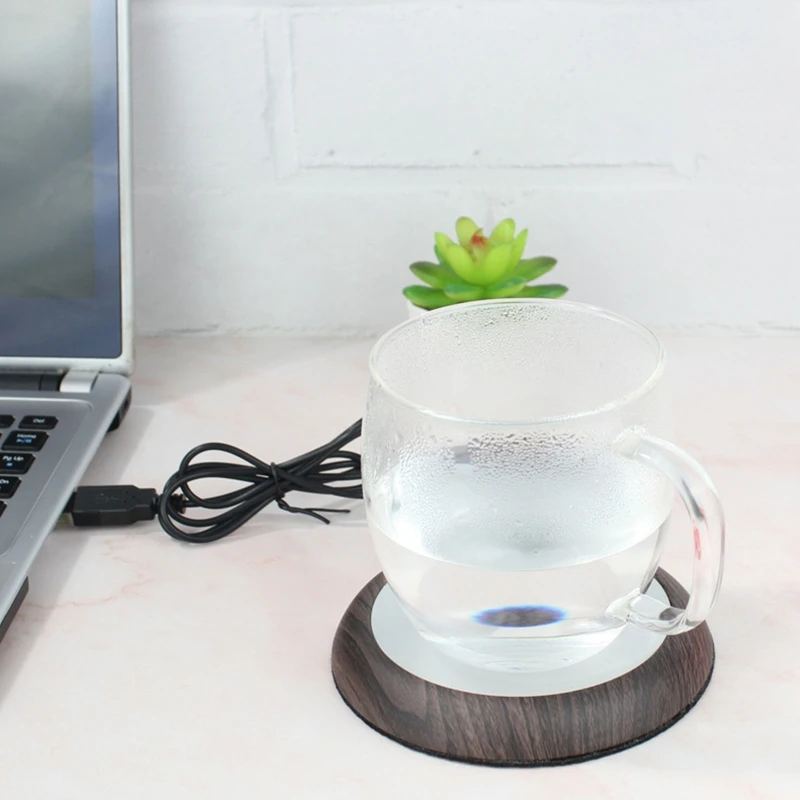 

Wood Grain Cup Warmer Heat Beverage Mug Mat USB Keep Drink Warm Heater Mugs Coaster Autumn Winter Portable Desktop Home