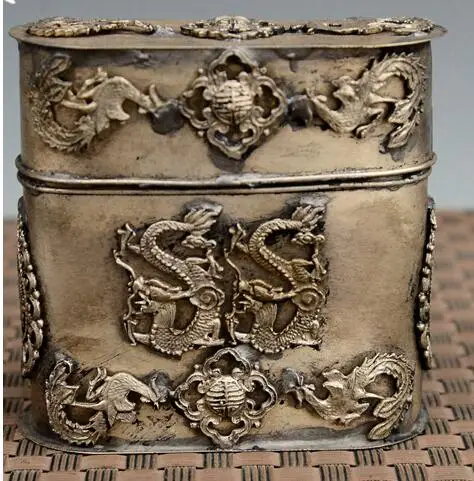 Изысканная китайская ретро-стильная тибетская Серебряная фотокоробка