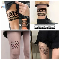 black and white arm ring mesh sexy temporary tattoo men women rose flower half arm personality thigh waterproof tattoo stickers