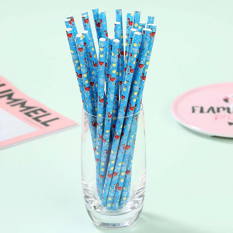 Flamingo 2 25 шт., одноразовые бумажные соломинки, креативные соломинки для питья, украшения для вечеринки в честь Дня Рождения, для детей, для вечеринки в честь свадьбы - Цвет: Flamingo 2