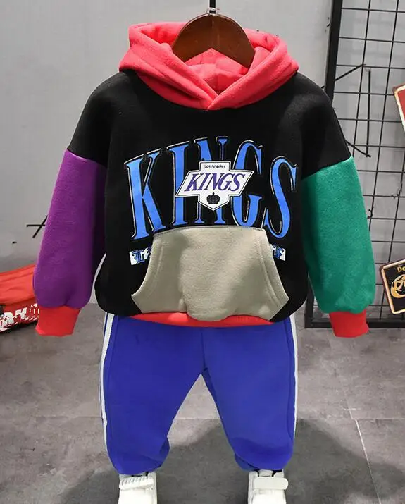 2pcs set Новинка, одежда для мальчиков, спортивный костюм, костюм-двойка 2 шт./компл. Костюмы комплект одежды для детей; детские костюмы для плюшевая трикотажная кофта на молнии с капюшоном+ плюшевые штаны комплект для мальчиков возраста От 2 до 6 лет - Цвет: 2pcs set