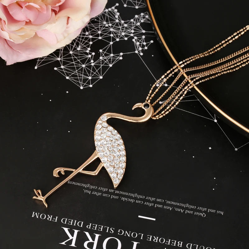 Женское колье с фианитами розовое золото подвеска чокер фламинго|flamingo pendant|necklace