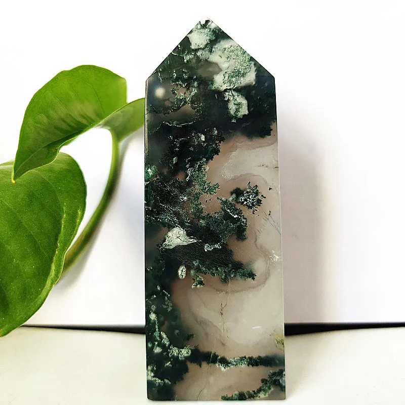 

Natural Moss Agate Crystal Tower Wand Point Stone Obelisk Home Decor Decoration Hexagonal Prisms Wicca Chakra Healing Crystals