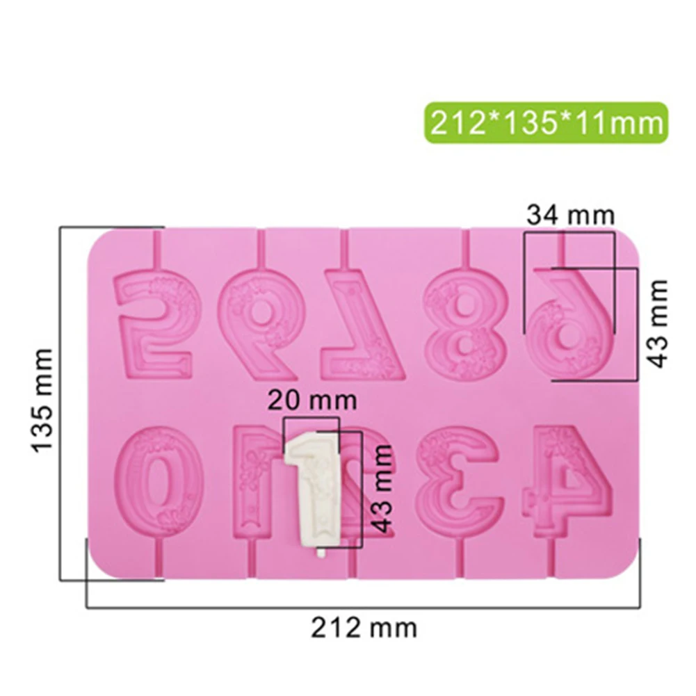 

0-9 Number Birthday Lollipop Mould Heat Resistant Number Shape Silicone Biscuit Mold Chocolate Mould for Cake Decoration Tools
