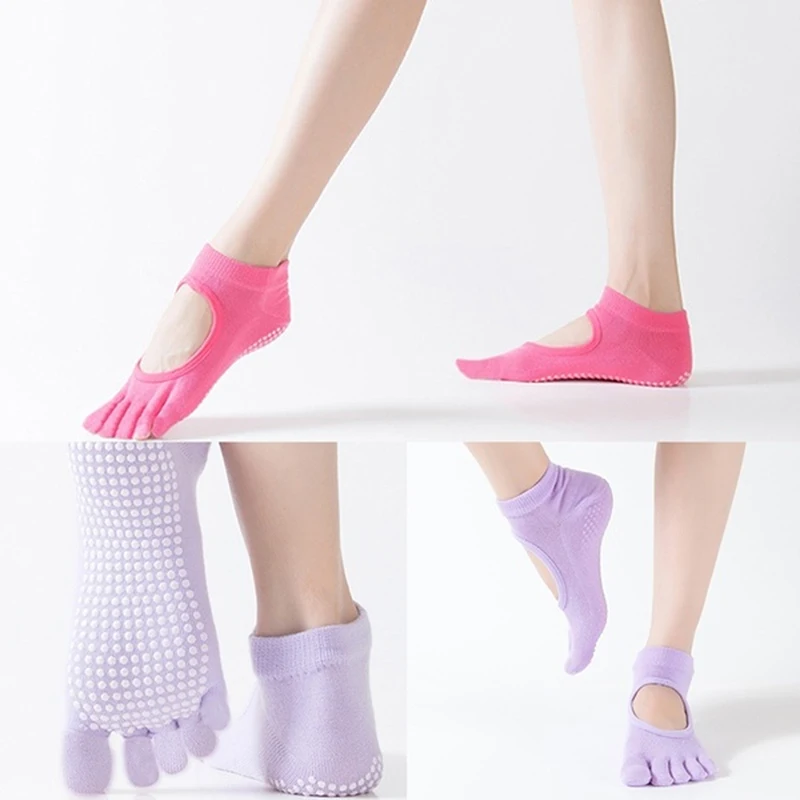

New Women Sport Backless Breathable Socks Five Toes Anti-Slip Pressure Ankle Grip Dots Pilates Fitness Gym Women Socks