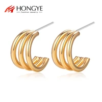 hongye 2021 gold color metal stud earrings for women circle geometric statement brincos punk party jewelry accessories gift