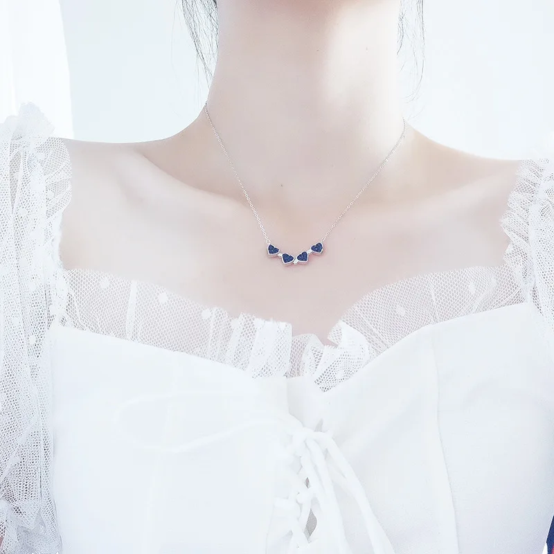 Прямая поставка двустороннее ожерелье из серебра 925 пробы с сердцем черный