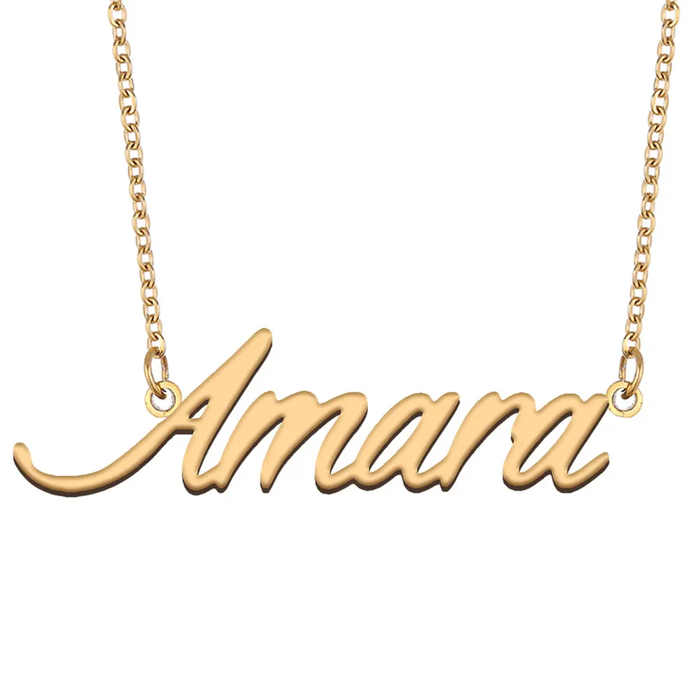 Amara Nameplate Necklace for Women Stainless Steel Jewelry Gold Plated Name Chain Pendant Femme Mothers Girlfriend Gift