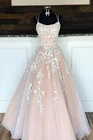 Платье принцессы ТРАПЕЦИЕВИДНОЕ на тонких бретельках, с аппликацией, из тюля, на шнуровке, розовое платье для выпускного вечера, 2021
