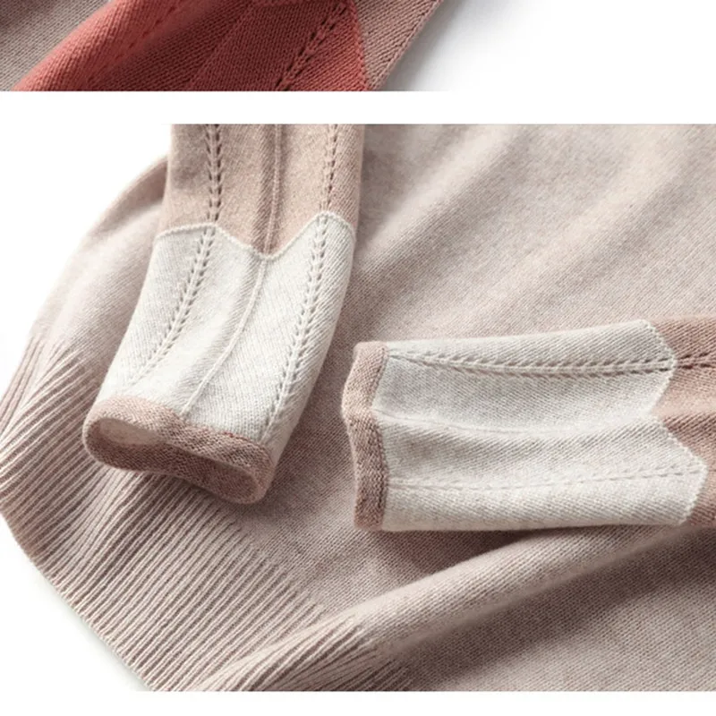 

BARESKIY Cashmere sweater female new V-neck knitted sweater Slim color matching cashmere sweater soft fashion ladies sweater