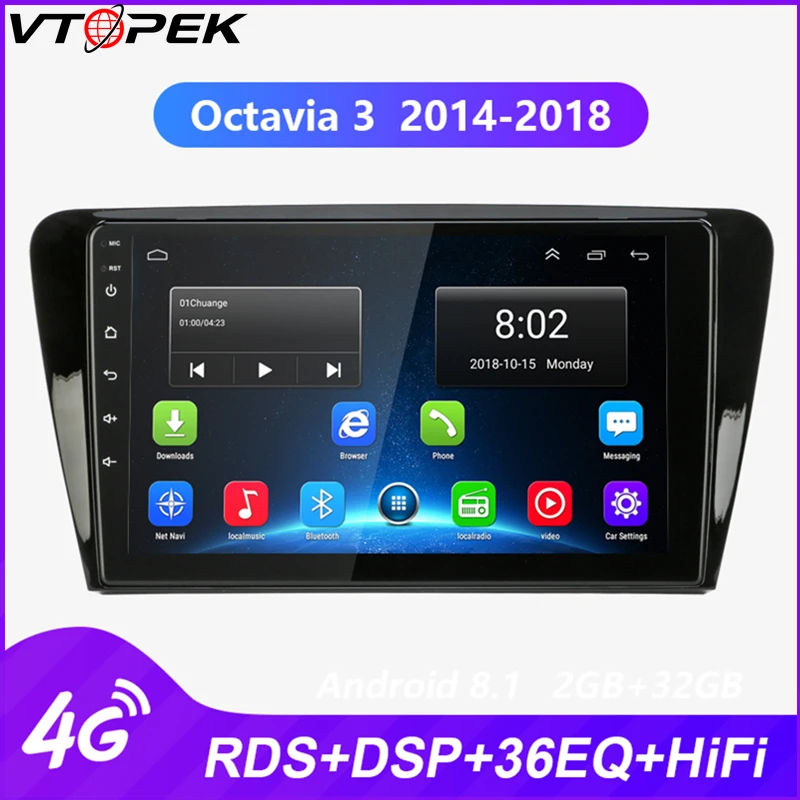 Vtopek Android Автомобильная магнитола для Volkswagen SKODA Octavia 3 2014 2018 мультимедиа dvd плеер 4G