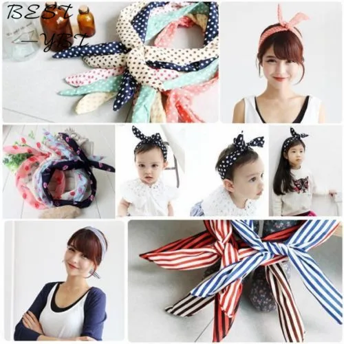 Lovely Kids Girls Lady Bow Headwear Hair Bands Hoop Rabbit Ear Wrapped Headband Party Wire Scarf Accessories | Детская одежда и