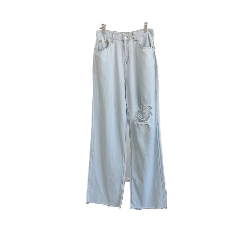 

2021 New Summer Elegant Female Trousers Loose Solid Color Fashion Women Ripped Pants Casual High Quality Ladies Bottoms T85