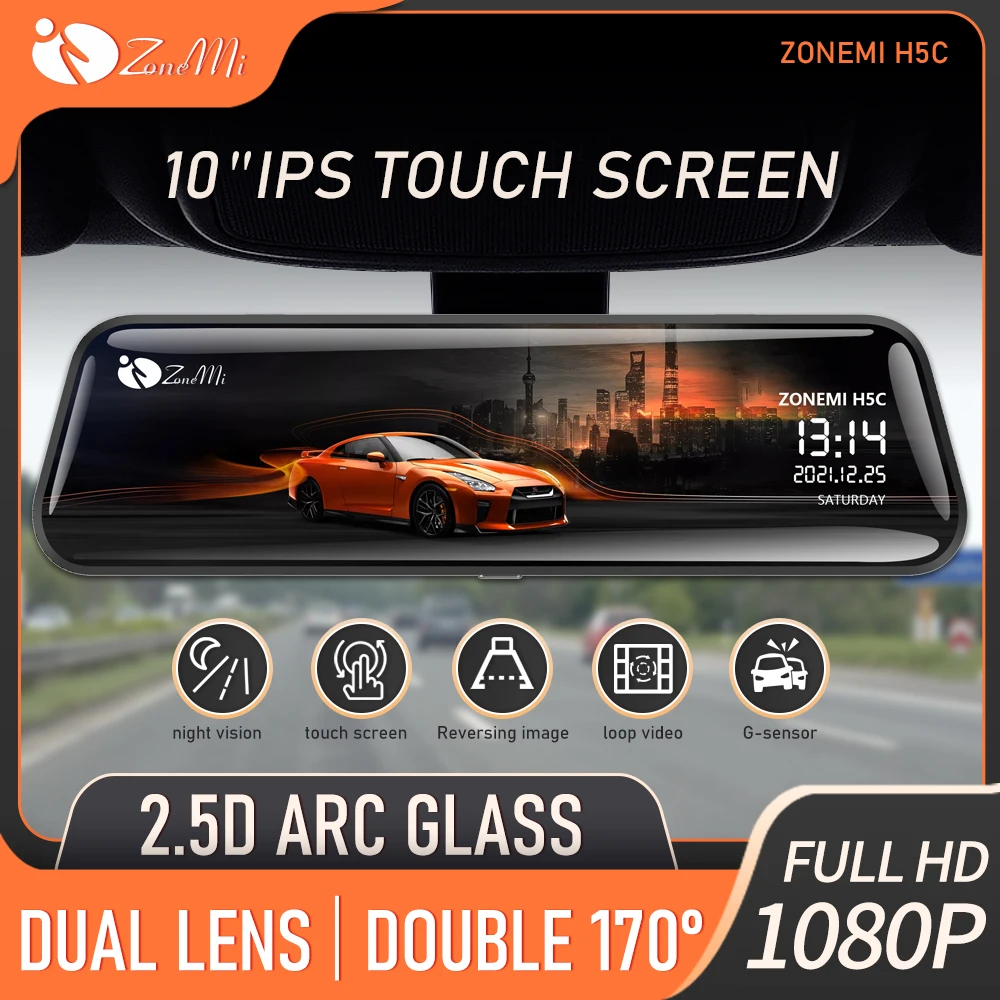 

10 inch Mirror Dash Cam for Car DVR Front 1080P Rear 720PCamera Dual Lens Night Vision touch Ips Screen G-sensor Reversing Image