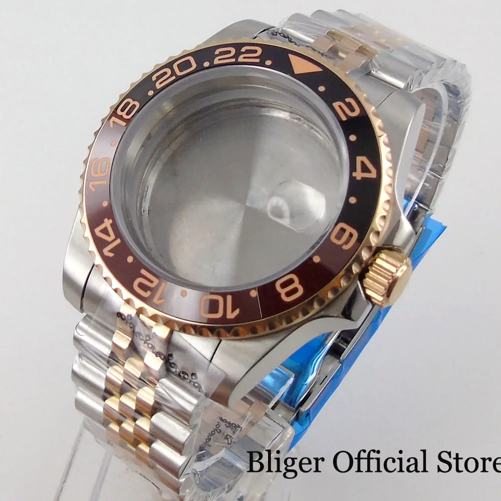 BLIGER Fit NH35A ETA2824 PT5000 MIYOTA 8215 Watch Case Rose Gold Coated Ceramic Bezel Insert Sappphire Crystal Jubilee Strap