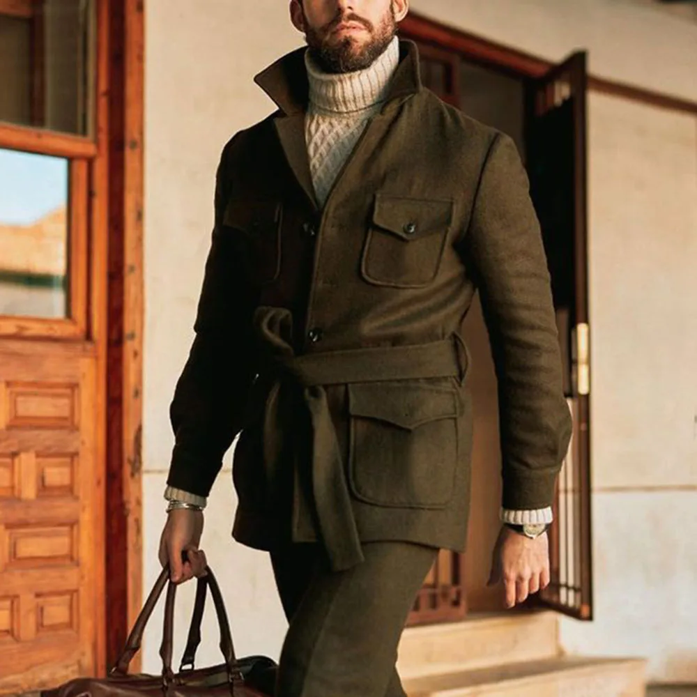 

2021 New Autumn Winter Overcoat Men Fashion Long Sleeve Slim Men Solid Business Causal Windbreaker Jackets Men ArmyGreen