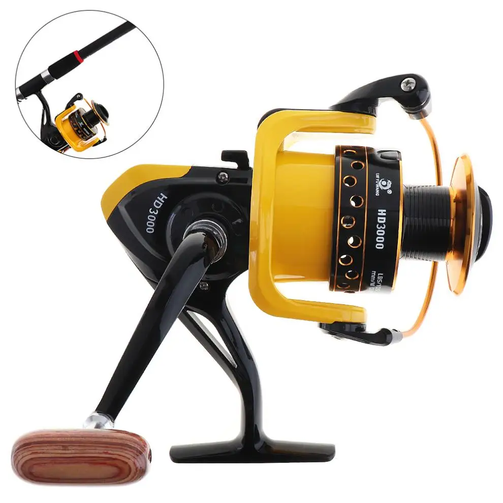 

12BB 3000 Fishing Reel Spinning Wheel 12kg Drag Power with Double Colour Metal Line Cup & Wooden Handle Knob Fishing Reels