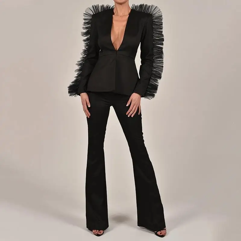 Сексуальный Женский блейзер и шорты с v-образным вырезом осенний комплект из двух