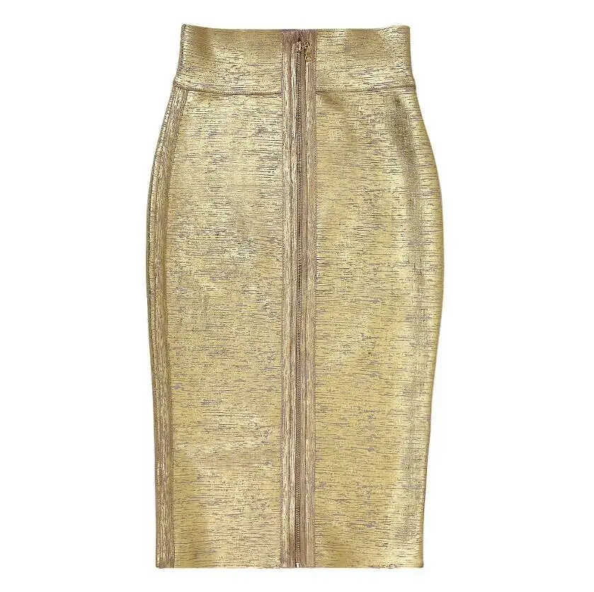 

Newest Women Summer Fashion Sexy Gold Bronzing Midi Bandage Skirt 2021 Knitted Sweet Lady Bodycon Designer Pencil Skirt 68cm