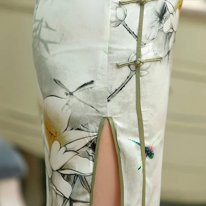 Новинка повседневное шелковая в стиле ретро платье с коротким рукавом и тонким