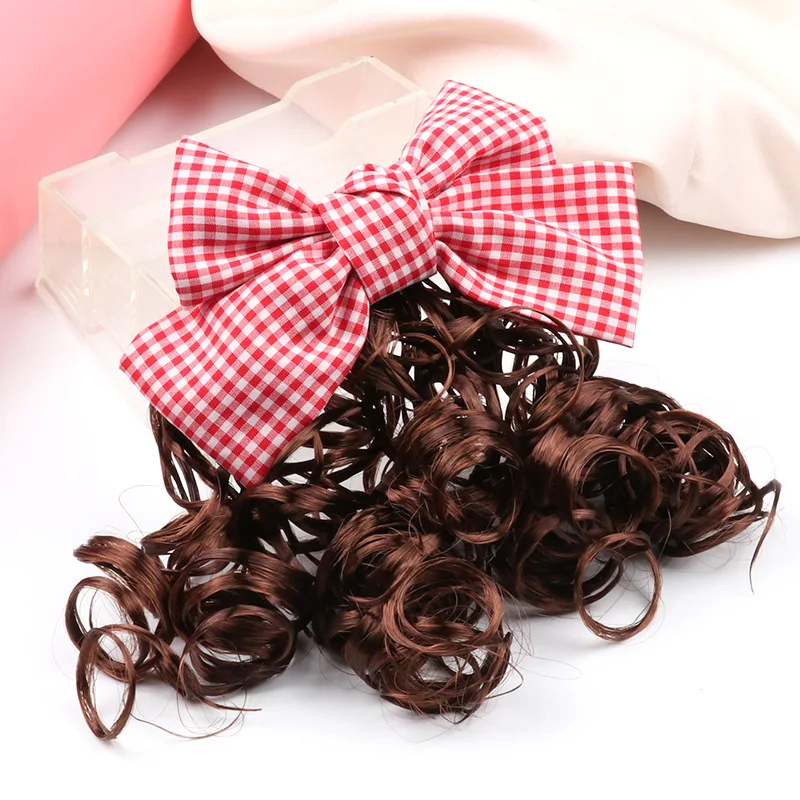 Милые аксессуары для волос в оплетке девочек парики клетку с бантом заколка